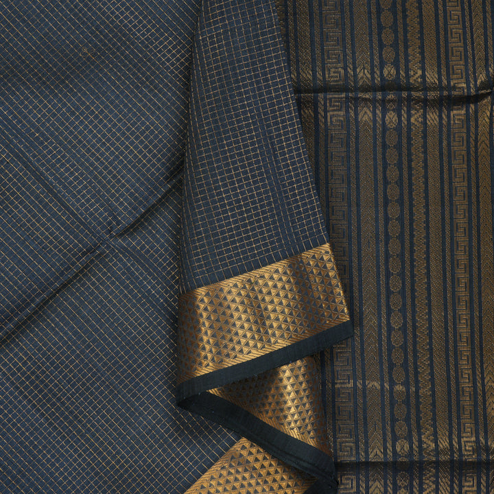 Hayagrivas Dark Grey Kora Silk Cotton Saree SSCBF14D6-7
