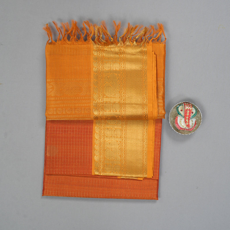 Hayagrivas Dust Orange Kora Silk Cotton Saree SSCBF14D7-2
