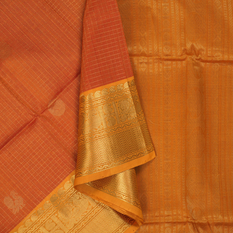 Hayagrivas Dust Orange Kora Silk Cotton Saree SSCBF14D7-2