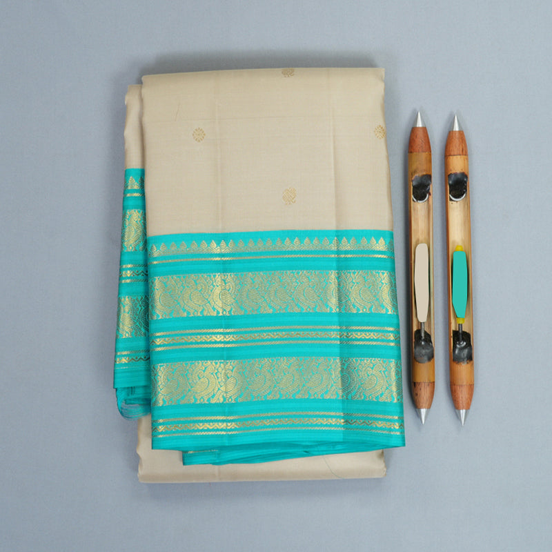 Hayagrivas Handloom Cream Kanjivaram Silk Saree with Sea Blue Border SSCBF152H12-3