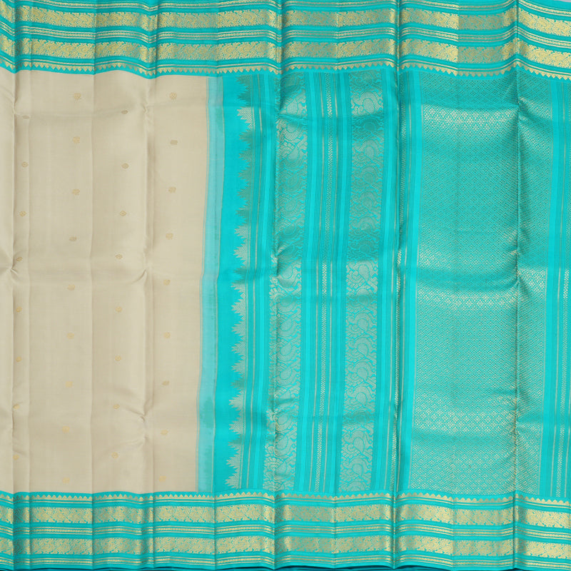 Hayagrivas Handloom Cream Kanjivaram Silk Saree with Sea Blue Border SSCBF152H12-3