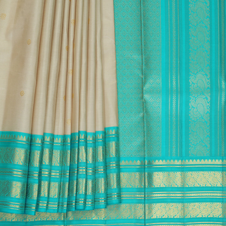 Hayagrivas Handloom Cream Kanjivaram Silk Saree with Sea Blue Border SSCBF152H12-3