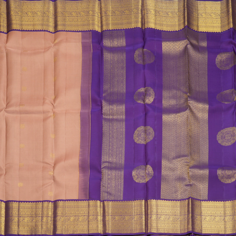 Hayagrivas Handloom Mild Peach Kanjivaram Silk Saree with Purple Border SSCBF152H14-1