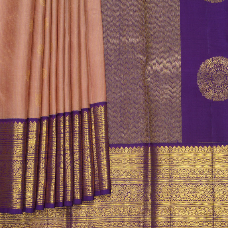 Hayagrivas Handloom Mild Peach Kanjivaram Silk Saree with Purple Border SSCBF152H14-1