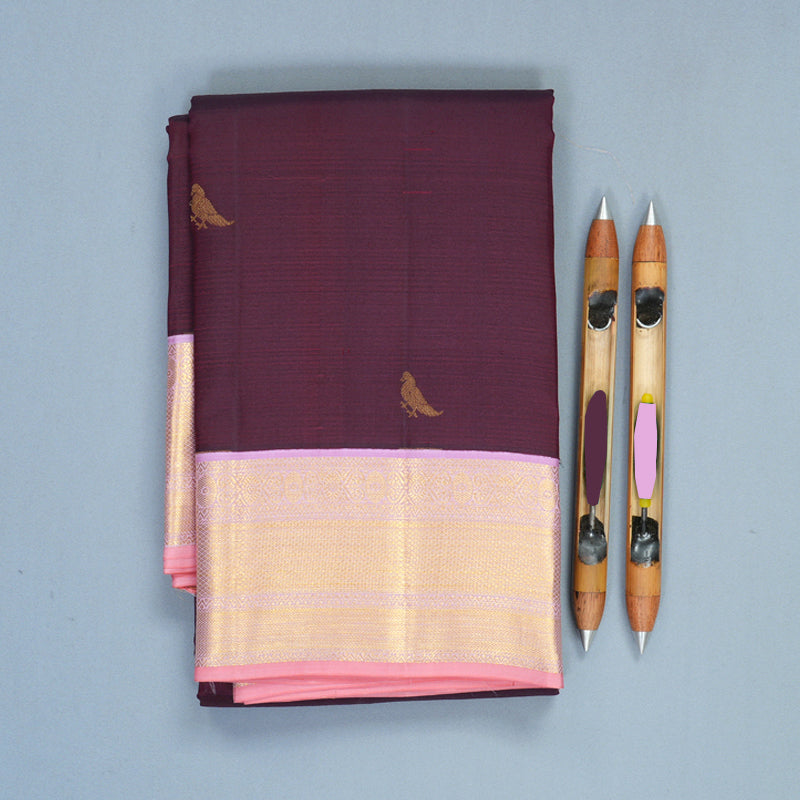 Hayagrivas Handloom Burgundy Kanjivaram Silk Saree with Lilac Border SSCBF152H26-6