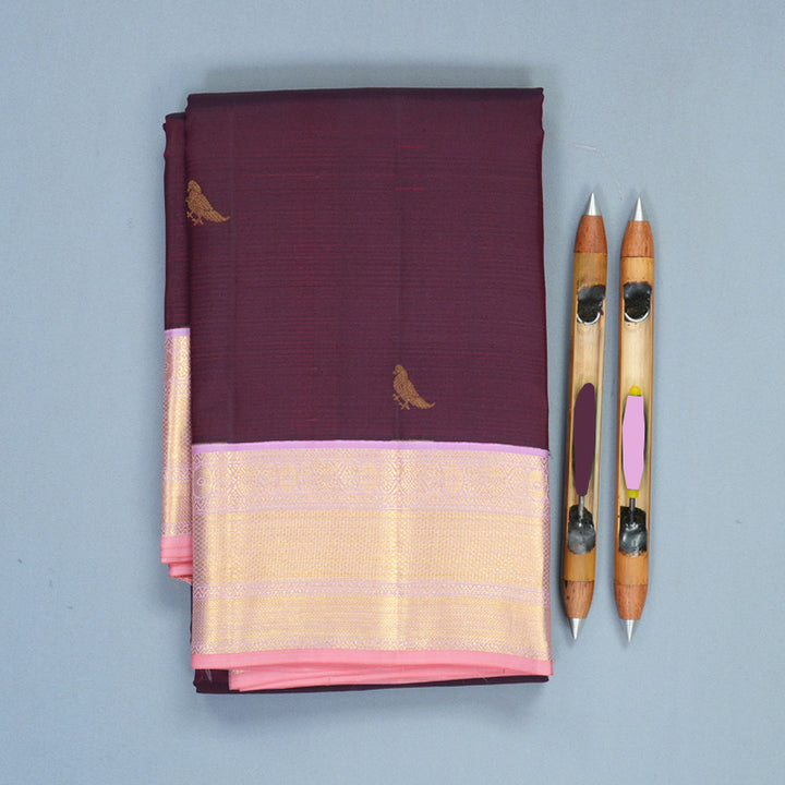 Hayagrivas Handloom Burgundy Kanjivaram Silk Saree with Lilac Border SSCBF152H26-6
