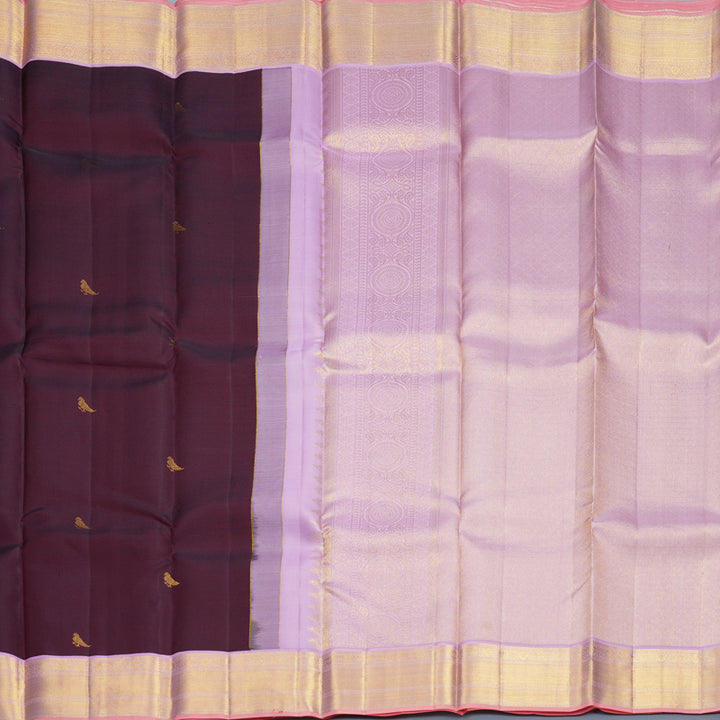 Hayagrivas Handloom Burgundy Kanjivaram Silk Saree with Lilac Border SSCBF152H26-6