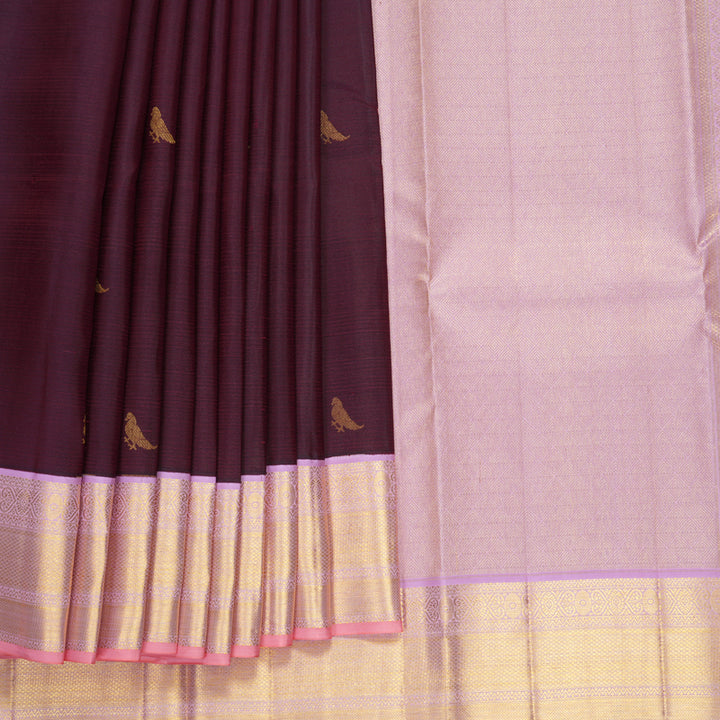 Hayagrivas Handloom Burgundy Kanjivaram Silk Saree with Lilac Border SSCBF152H26-6
