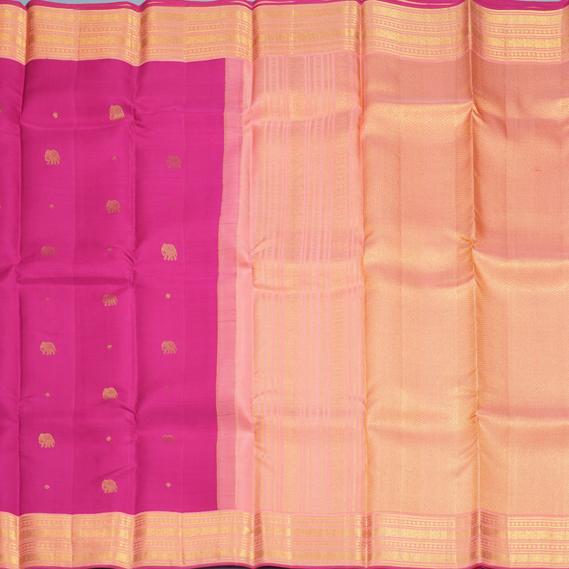 Hayagrivas Handloom Rani Pink Kanjivaram Silk Saree with Peach Orange Border SSCBF152H27-1