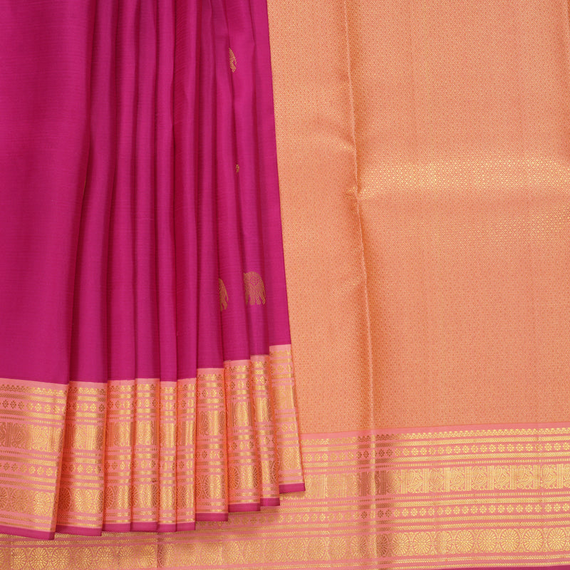 Hayagrivas Handloom Rani Pink Kanjivaram Silk Saree with Peach Orange Border SSCBF152H27-1