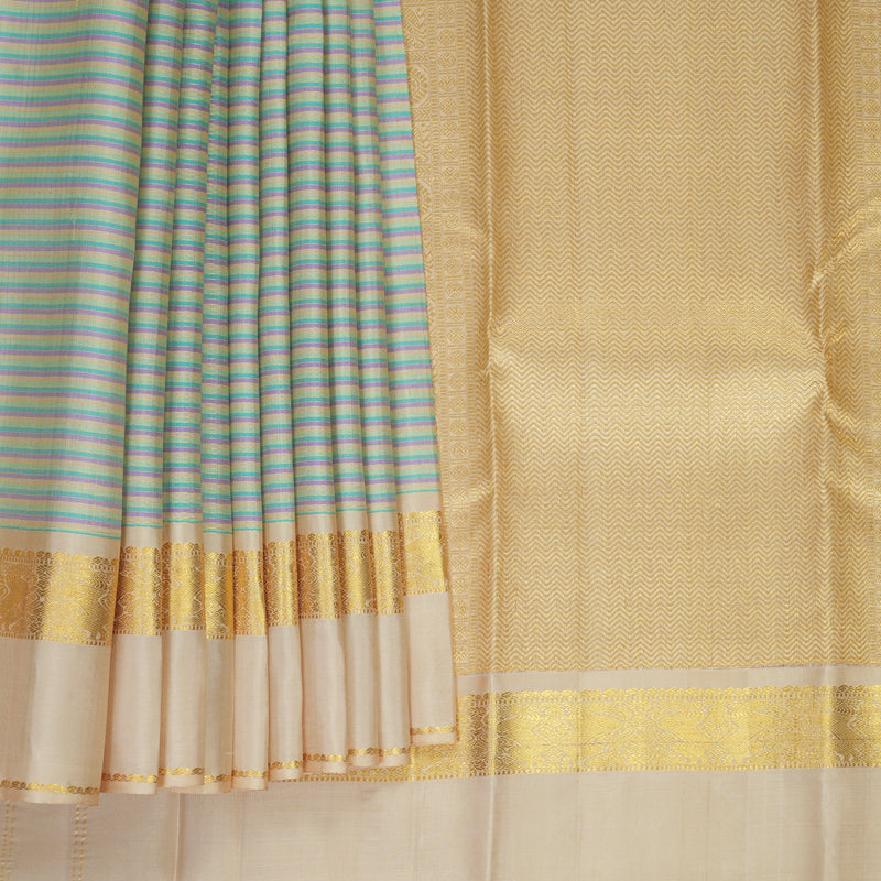 Hayagrivas Handloom Pastel Stripes Kanjivaram Silk Saree with Sandal Beige Border SSCBF152H4-1