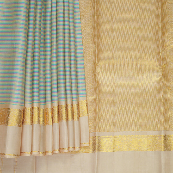 Hayagrivas Handloom Pastel Stripes Kanjivaram Silk Saree with Sandal Beige Border SSCBF152H4-1