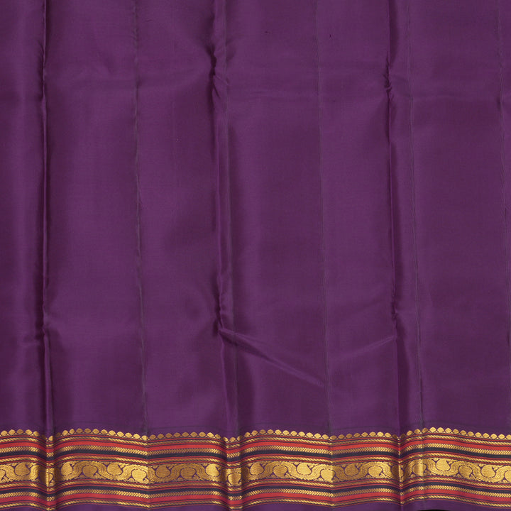 Hayagrivas Handloom Bright Orangish-Pink Kanjivaram Silk Saree with Purple Border SSCBF153H10-2