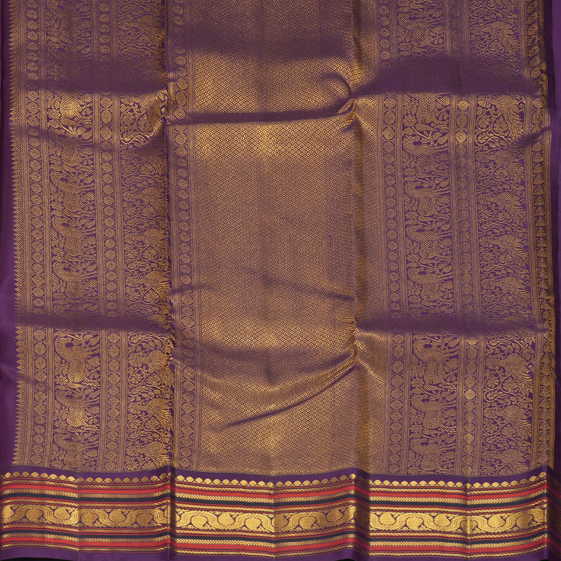Hayagrivas Handloom Bright Orangish-Pink Kanjivaram Silk Saree with Purple Border SSCBF153H10-2