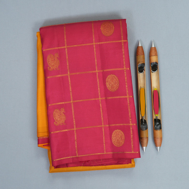 Hayagrivas Handloom Turmeric Yellow Kanjivaram Silk Saree with Red Border SSCBF153H5-1