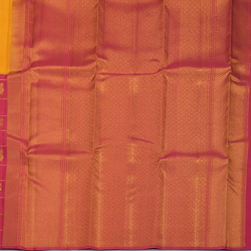 Hayagrivas Handloom Turmeric Yellow Kanjivaram Silk Saree with Red Border SSCBF153H5-1
