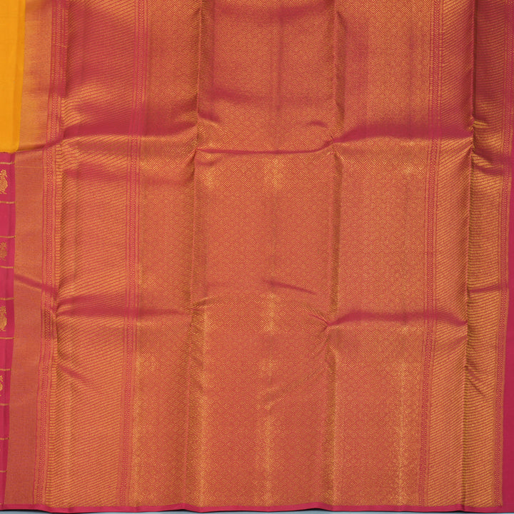 Hayagrivas Handloom Turmeric Yellow Kanjivaram Silk Saree with Red Border SSCBF153H5-1