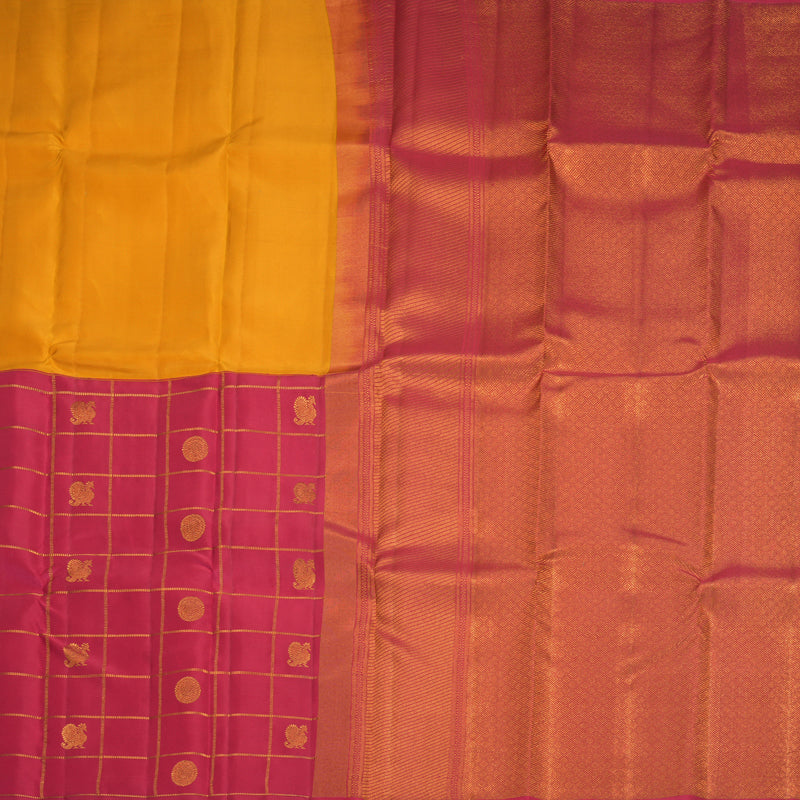 Hayagrivas Handloom Turmeric Yellow Kanjivaram Silk Saree with Red Border SSCBF153H5-1