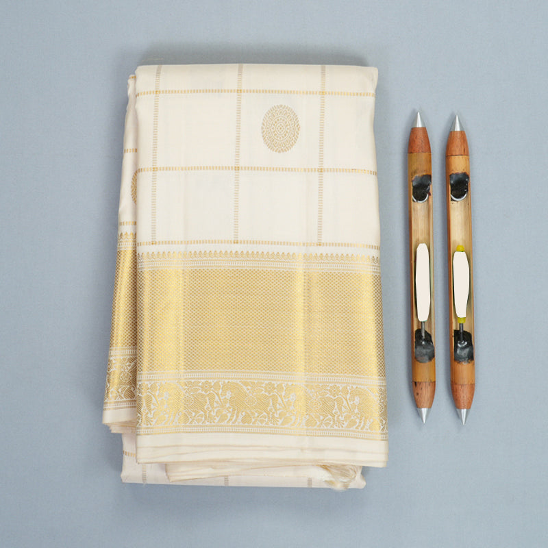 Hayagrivas Handloom Half-White Kanjivaram Silk Saree SSCBF153H9-5