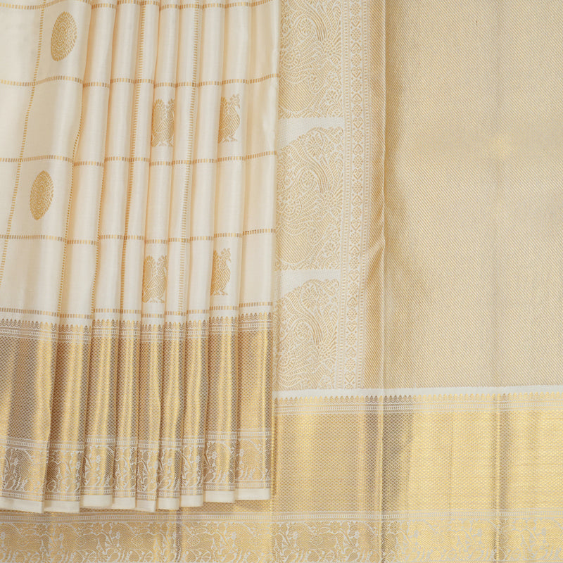 Hayagrivas Handloom Half-White Kanjivaram Silk Saree SSCBF153H9-5