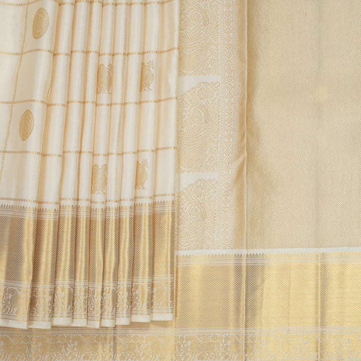 Hayagrivas Handloom Half-White Kanjivaram Silk Saree SSCBF153H9-5