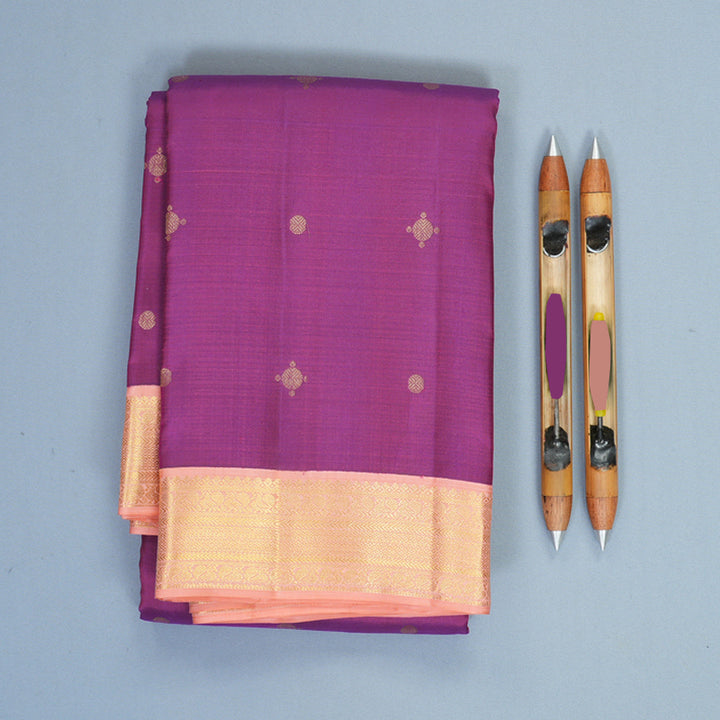 Hayagrivas Handloom Purple Kanjivaram Silk Saree with Peach Orange Border SSCBF159H1-1