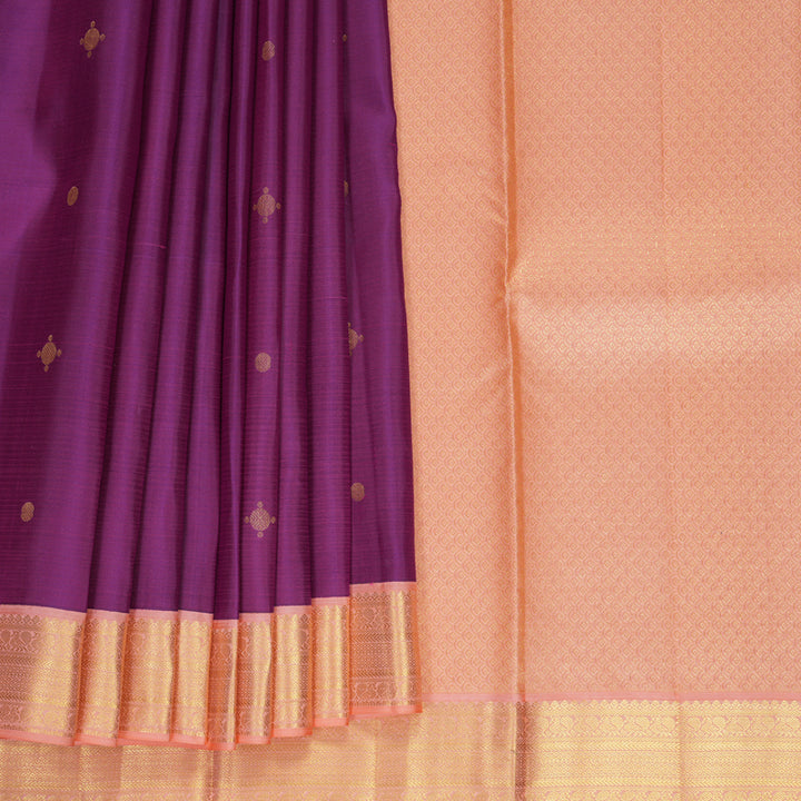 Hayagrivas Handloom Purple Kanjivaram Silk Saree with Peach Orange Border SSCBF159H1-1
