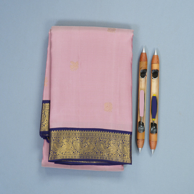 Hayagrivas Handloom Onion Pink Kanjivaram Silk Saree with Navy Blue Border SSCBF159H1-2
