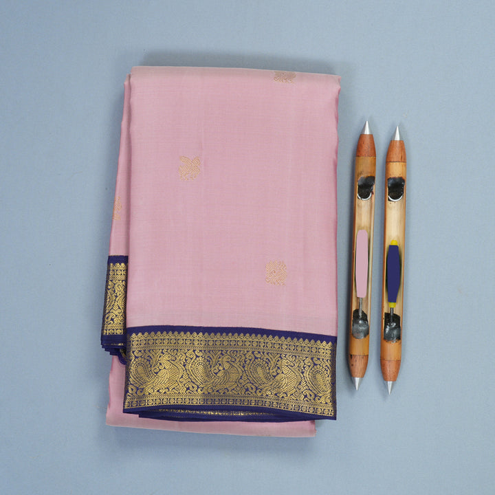 Hayagrivas Handloom Onion Pink Kanjivaram Silk Saree with Navy Blue Border SSCBF159H1-2