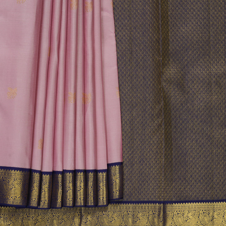 Hayagrivas Handloom Onion Pink Kanjivaram Silk Saree with Navy Blue Border SSCBF159H1-2