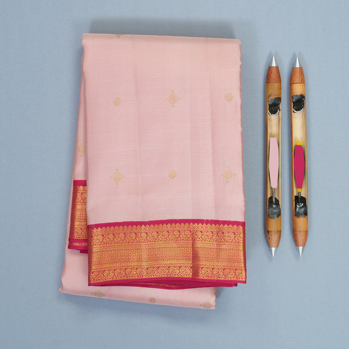Hayagrivas Handloom Mild Peach Pink Kanjivaram Silk Saree with Pink Border SSCBF159H1-3
