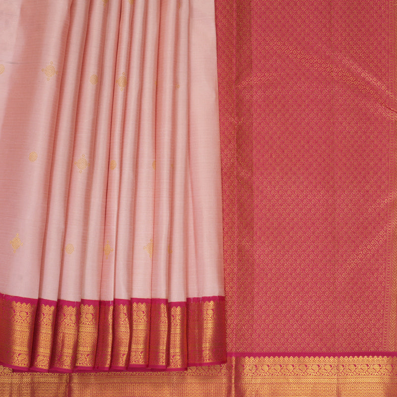 Hayagrivas Handloom Mild Peach Pink Kanjivaram Silk Saree with Pink Border SSCBF159H1-3