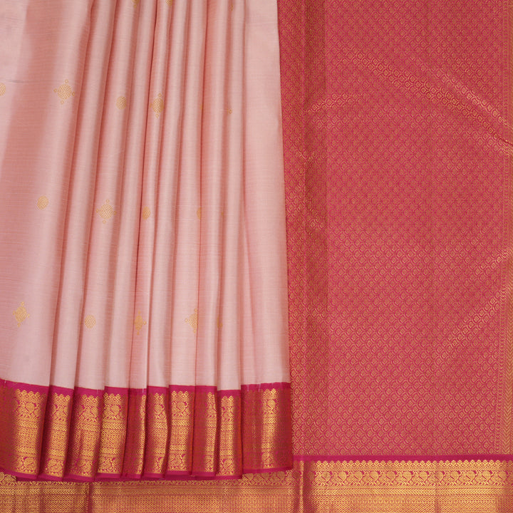 Hayagrivas Handloom Mild Peach Pink Kanjivaram Silk Saree with Pink Border SSCBF159H1-3