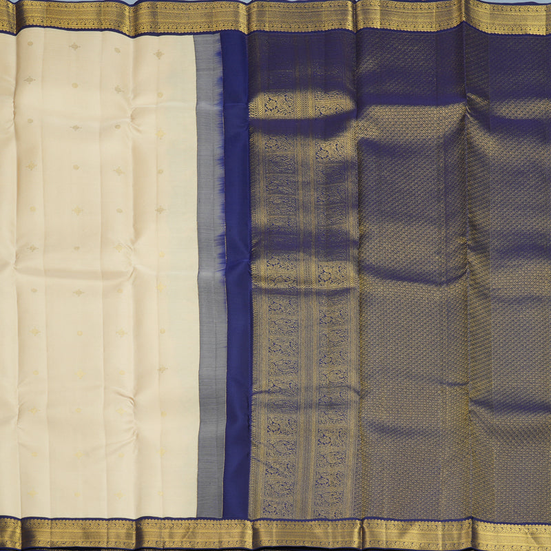 Hayagrivas Handloom Half-White Kanjivaram Silk Saree with Navy Blue Border SSCBF159H1-4
