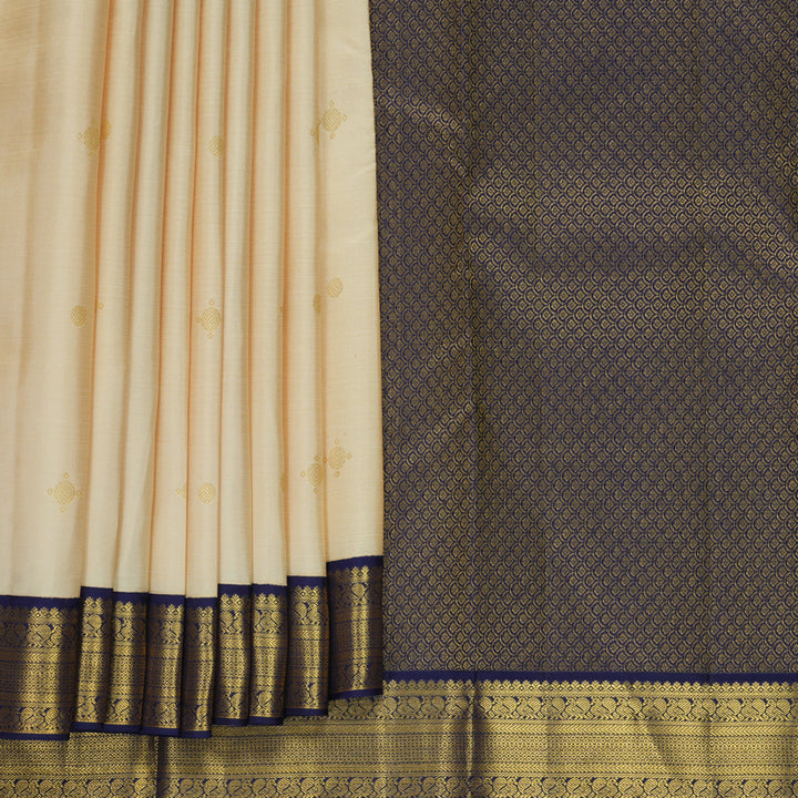 Hayagrivas Handloom Half-White Kanjivaram Silk Saree with Navy Blue Border SSCBF159H1-4
