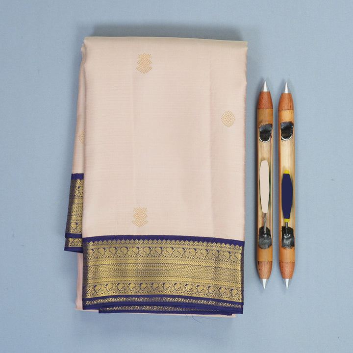 Hayagrivas Handloom Creamy Peach Kanjivaram Silk Saree with Navy Blue Border SSCBF159H1-5