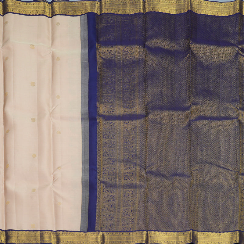 Hayagrivas Handloom Creamy Peach Kanjivaram Silk Saree with Navy Blue Border SSCBF159H1-5