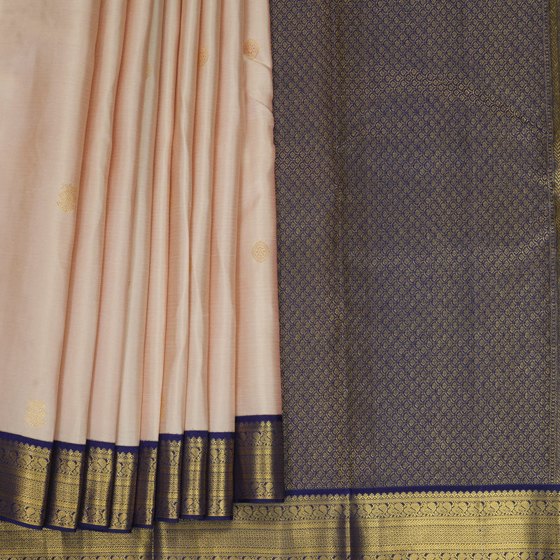 Hayagrivas Handloom Creamy Peach Kanjivaram Silk Saree with Navy Blue Border SSCBF159H1-5