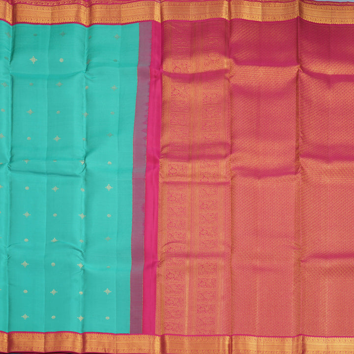 Hayagrivas Handloom Sea Blue Kanjivaram Silk Saree with Pink Border SSCBF159H1-6
