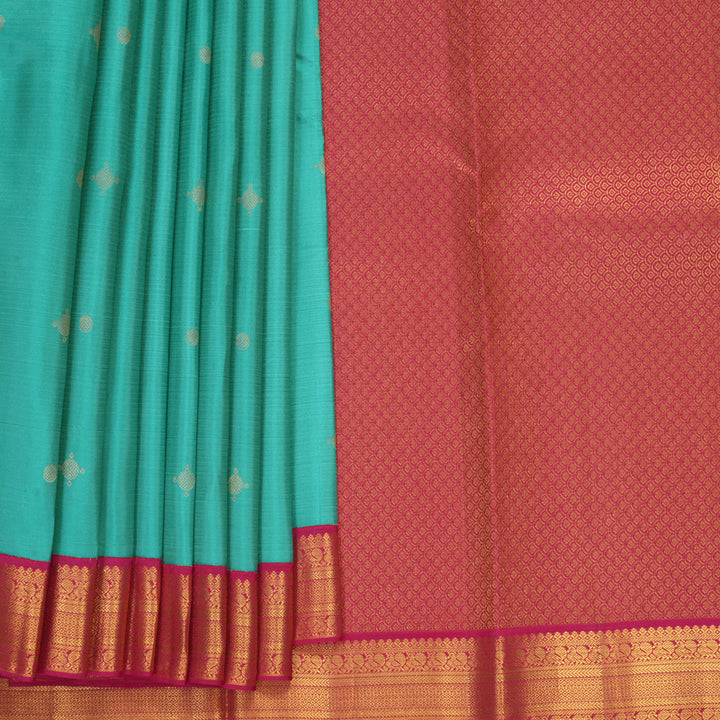 Hayagrivas Handloom Sea Blue Kanjivaram Silk Saree with Pink Border SSCBF159H1-6