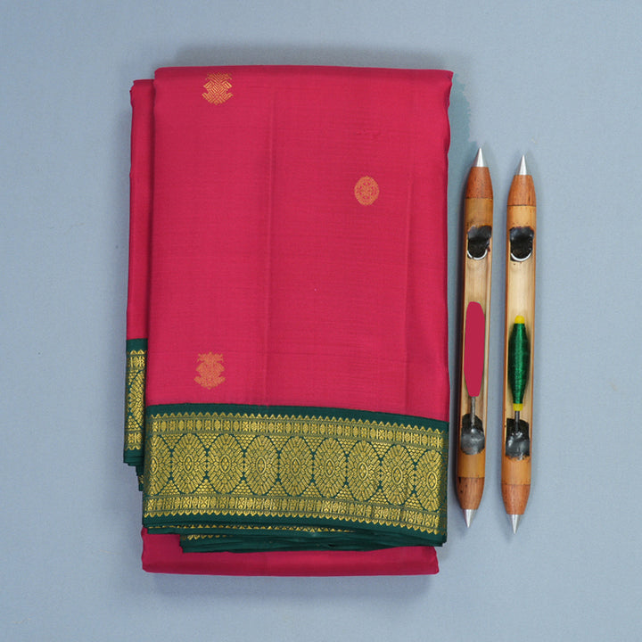 Hayagrivas Handloom Rani Pink Kanjivaram Silk Saree with Bottle Green Border SSCBF159H1-7
