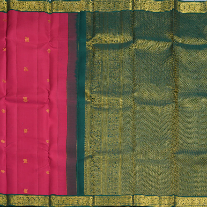 Hayagrivas Handloom Rani Pink Kanjivaram Silk Saree with Bottle Green Border SSCBF159H1-7