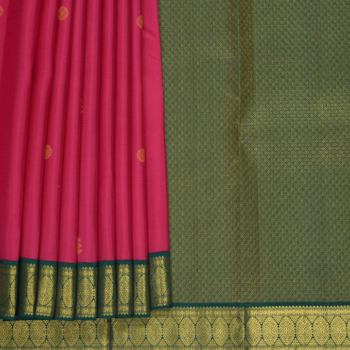 Hayagrivas Handloom Rani Pink Kanjivaram Silk Saree with Bottle Green Border SSCBF159H1-7