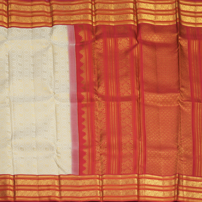 Hayagrivas Handloom Half-White Kanjivaram Silk Saree with Red Border SSCBF159H10-1