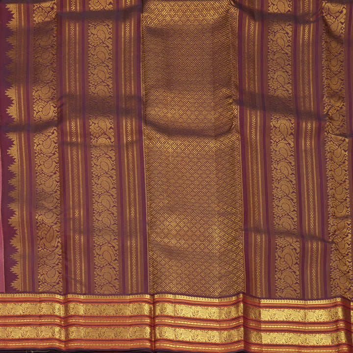 Hayagrivas Handloom Rose Pink Kanjivaram Silk Saree with Burgundy Border SSCBF159H10-2
