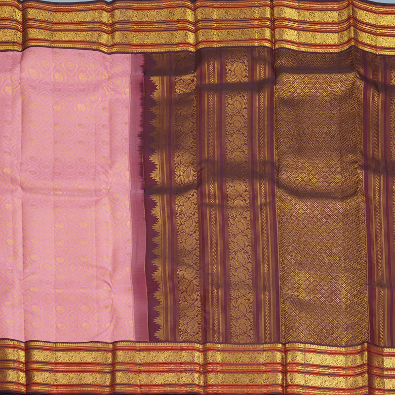 Hayagrivas Handloom Rose Pink Kanjivaram Silk Saree with Burgundy Border SSCBF159H10-2