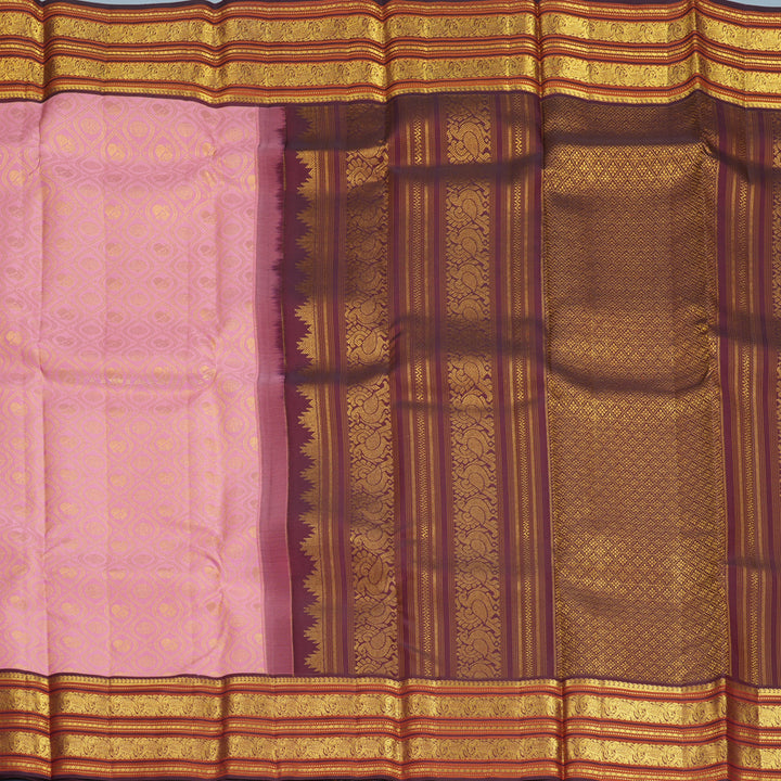 Hayagrivas Handloom Rose Pink Kanjivaram Silk Saree with Burgundy Border SSCBF159H10-2