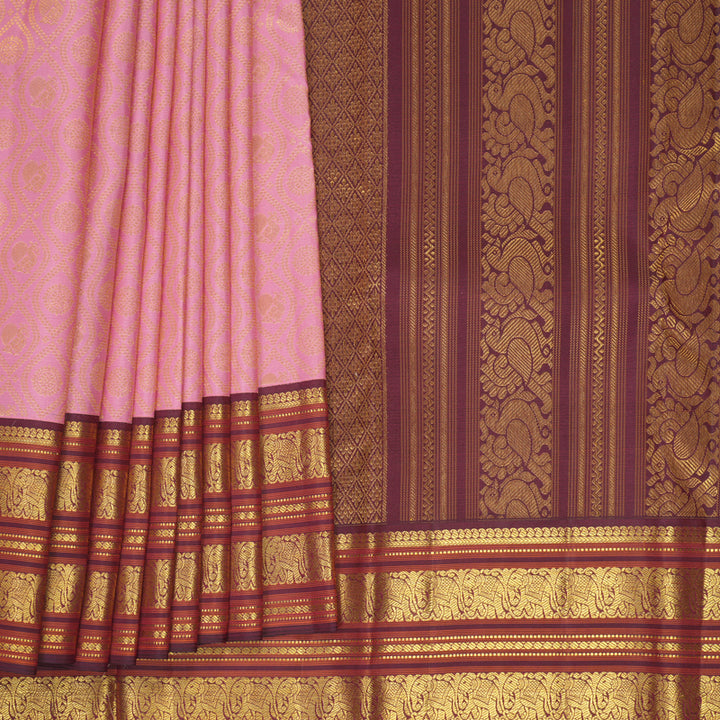 Hayagrivas Handloom Rose Pink Kanjivaram Silk Saree with Burgundy Border SSCBF159H10-2