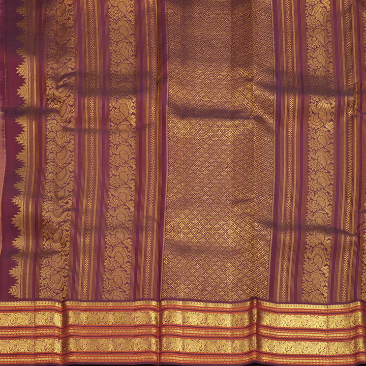 Hayagrivas Handloom Creamy Peach Kanjivaram Silk Saree with Burgundy Border SSCBF159H10-3