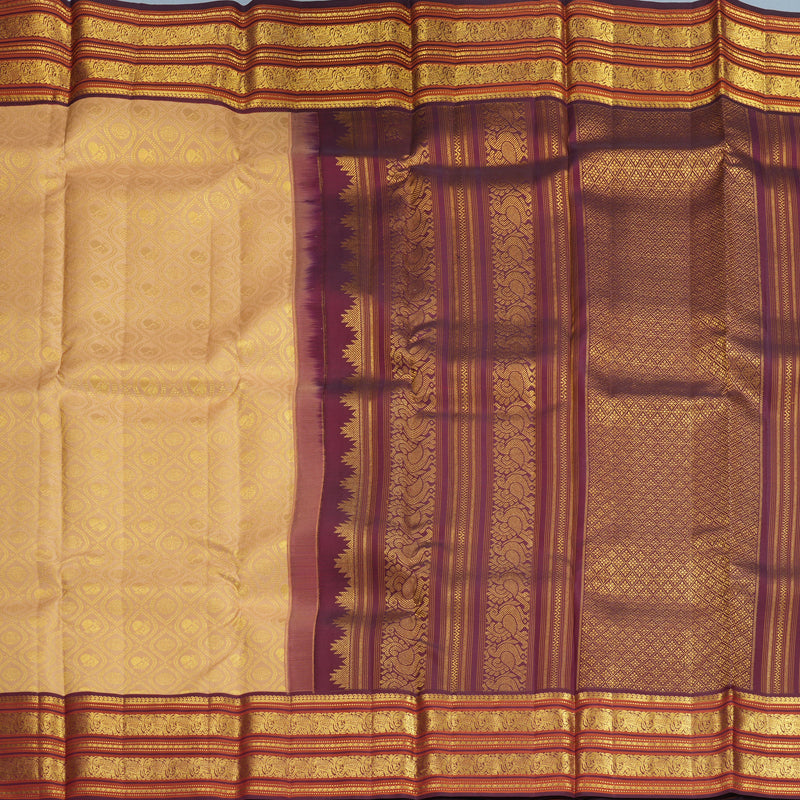 Hayagrivas Handloom Creamy Peach Kanjivaram Silk Saree with Burgundy Border SSCBF159H10-3